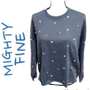 𝅺mighty Fine cropped sweatshirt blue with hearts new with tags size XS